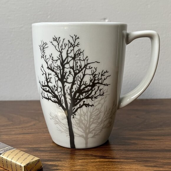 Corelle Coordinates Timber Shadows Coffee Mug Black Grey Trees 12 oz - Picture 1 of 8
